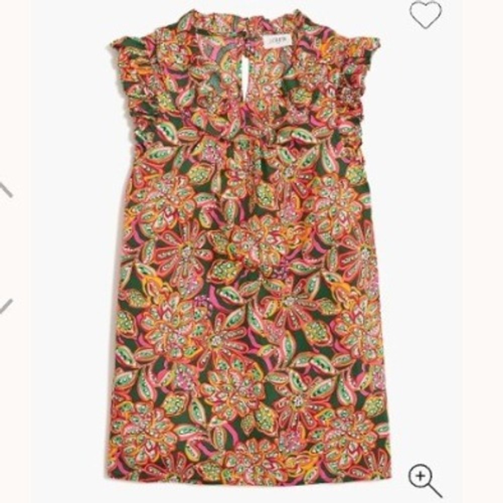 J. Crew Factory Women's Size Medium Sleeveless Ruffle Top Dark Green Pink Orange